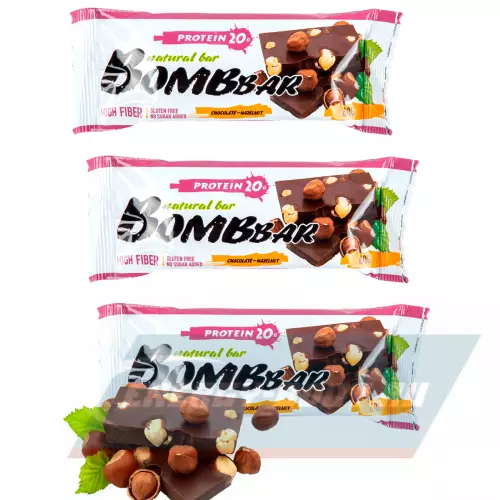 Батончик протеиновый Bombbar Protein Bar Шоколад - Фундук, 3 x 60 г