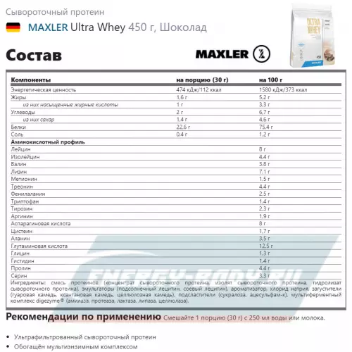  MAXLER Ultra Whey Шоколад, 450 г