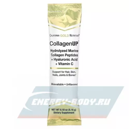 COLLAGEN California Gold Nutrition CollagenUP Marine Sourced Peptides + Hyaluronic Acid + Vitamin C натуральный, 30 x 5.16 г