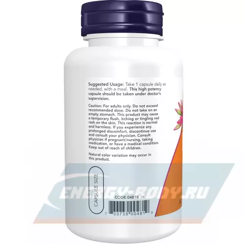  NOW FOODS Niacin 500 mg 100 веган капсул