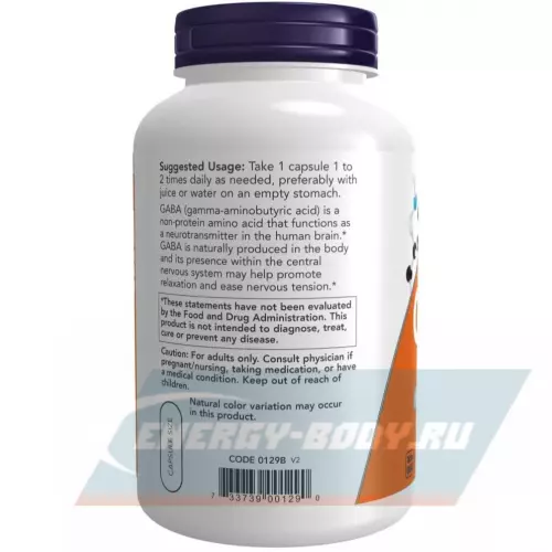  NOW FOODS GABA 750 mg 200 веган капсул