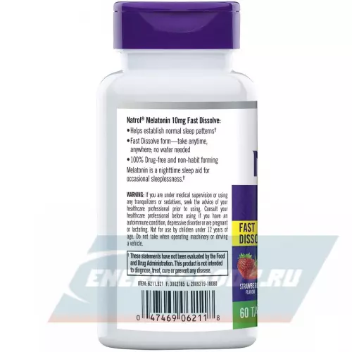  Natrol Melatonin 10 mg Клубника, 60 таблеток