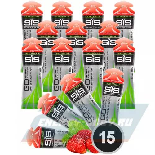 Энергетический гель SCIENCE IN SPORT (SiS) Go Energy + Electrolyte Gels Солёная Клубника, 15 x 60 мл + электролиты