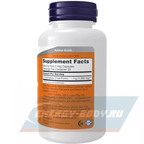 Аминокислотны NOW FOODS L-Tryptophan 500 mg 60 веган капсул