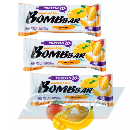 Батончик протеиновый Bombbar Protein Bar Пудинг с ароматом манго и банана, 3 x 60 г