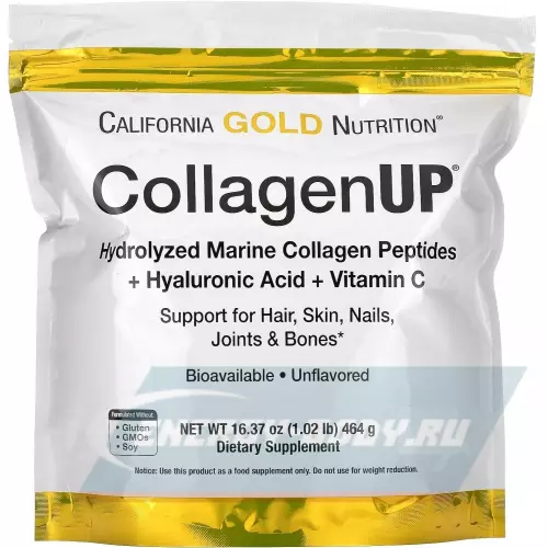 COLLAGEN California Gold Nutrition CollagenUP Marine Sourced Peptides + Hyaluronic Acid + Vitamin C Нейтральный, 464 г