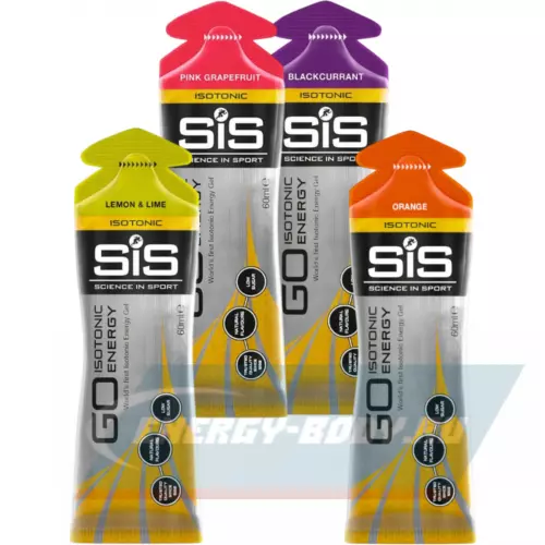 Энергетический гель SCIENCE IN SPORT (SiS) GO Isotonic Energy Gels Лимон-Лайм, Розовый грейпфрут, Апельсин, Черная смородина, 4 x 60 мл Микс