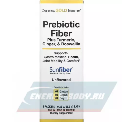  California Gold Nutrition Prebiotic Fiber Plus Turmeric, Ginger, & Boswellia 3 пакетика х 6,3 г