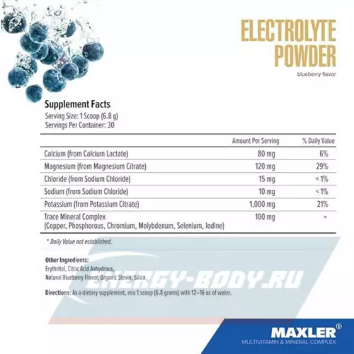  MAXLER Electrolyte Powder Черника, 204 г