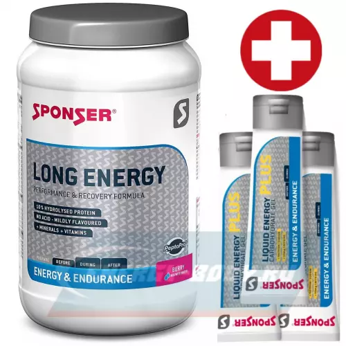  SPONSER LONG ENERGY 10% + 3 x LIQUID ENERGY PLUS 70 г Ягодный, 1200 г