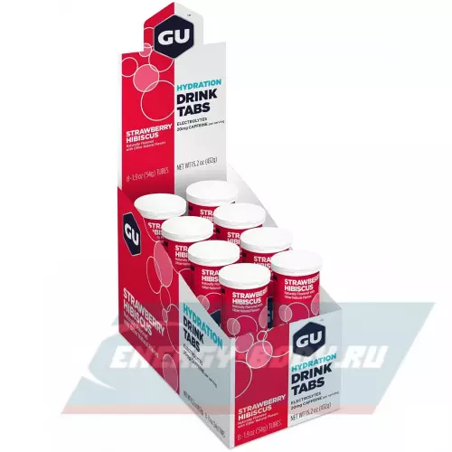  GU ENERGY GU HYDRATION DRINK TABS + caffeine Клубника-Гибискус, 8 туб