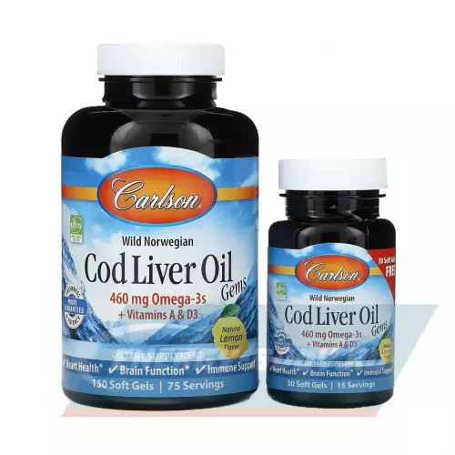 Omega 3 Carlson Labs Cod Liver Oil 150+30 капсул