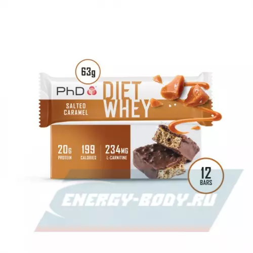 Батончик протеиновый PhD Nutrition Diet Whey Bar Соленая карамель, 12 x 63 г