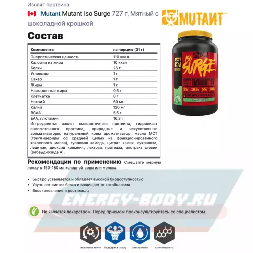  Mutant Mutant Iso Surge Мятный с шоколадной крошкой, 727 г