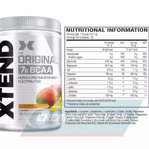 ВСАА Scivation Xtend Original 2:1:1 Манговое безумие, 398-431 г