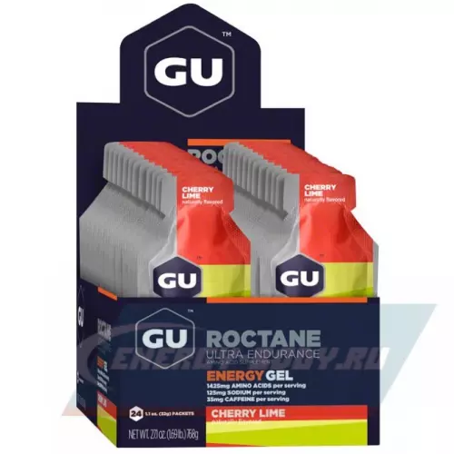 Энергетический гель GU ENERGY GU ROCTANE ENERGY GEL 35mg caffeine Вишня-Лайм, 24 стика x 32 г