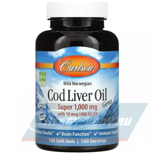 Omega 3 Carlson Labs Norw Cod Liver Oil 100 капсул