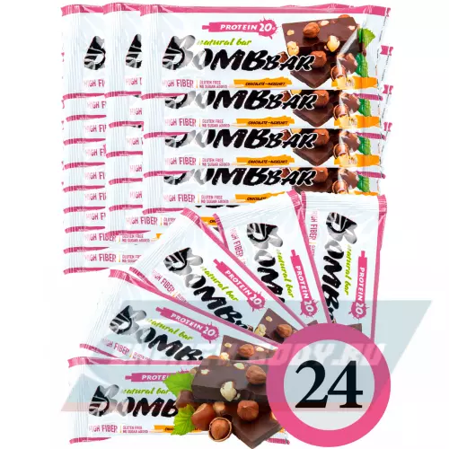 Батончик протеиновый Bombbar Protein Bar Шоколад - Фундук, 24 x 60 г