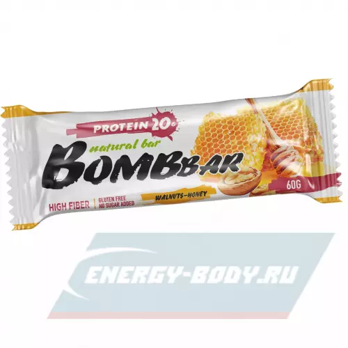 Батончик протеиновый Bombbar Protein Bar Грецкий орех с медом, 9 x 60 г