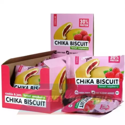 Батончик протеиновый Chikalab Бисквитное печенье Chika Biscuit Лесная малина, 9 шт x 50 г