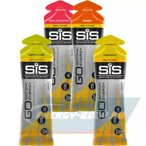 Энергетический гель SCIENCE IN SPORT (SiS) GO Isotonic Energy Gels Розовый грейпфрут, Лимон-Лайм, Апельсин, Ананас, 4 x 60 мл Микс