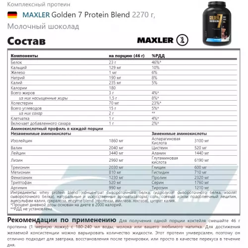  MAXLER Golden 7 Protein Blend Молочный шоколад, 2270 г