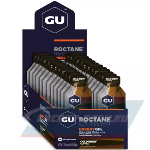 Энергетический гель GU ENERGY GU ROCTANE ENERGY GEL 70mg caffeine Холодный кофе, 24 стика x 32 г