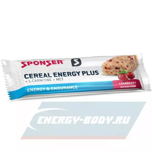 Батончик энергетический SPONSER CEREAL ENERGY PLUS BAR Клюква, 15 батончиков x 40 г