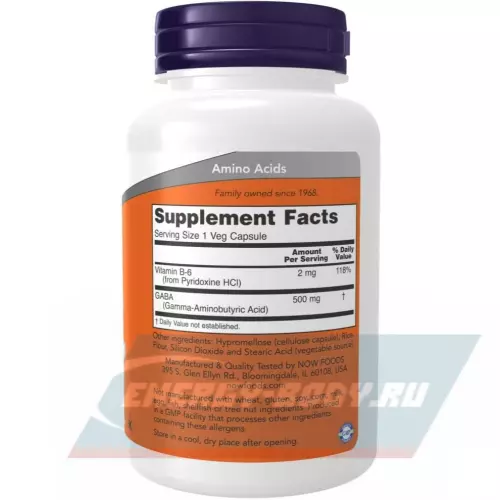  NOW FOODS GABA 500 mg with Vitamin B6 100 веган капсул