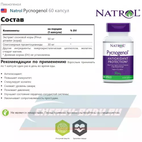  Natrol Pycnogenol 60 капсул