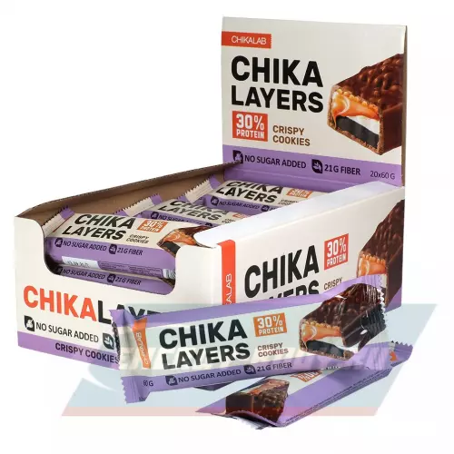 Батончик протеиновый Chikalab Chika Layers Хрустящее печенье с двойным шоколадом, 20х60 г