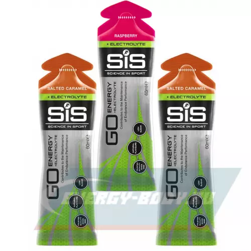 Энергетический гель SCIENCE IN SPORT (SiS) Go Energy + Electrolyte Gels Малина, Солёная Карамель, 3 x 60 мл Микс