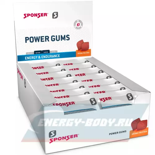 Энергетик SPONSER RED POWER GUMS + кофеин 150mg Фруктовый микс, 20 упак. по 10 конфет