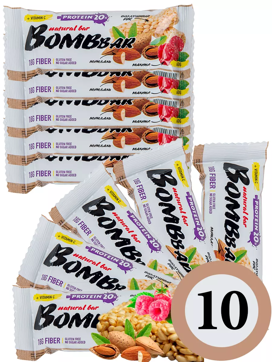 Покупайте Батончик протеиновый <b>Bombbar</b> Protein <b>Bar</b> Рисовый, 10 x 60 г (№365...