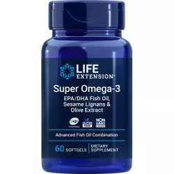 Life Extension Super Omega-3 EPA/DHA Fish Oil, Sesame Lignans & Olive Extract Omega 3, Жирные кислоты