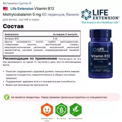 Life Extension Vitamin B12 Methylcobalamin 5 mg Витамины группы B