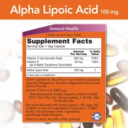 NOW FOODS Alpha Lipoic Acid – Альфа-липоевая кислота 100 mg Антиоксиданты, Q10