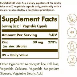 Solgar Zinc Citrate 30 mg Цинк